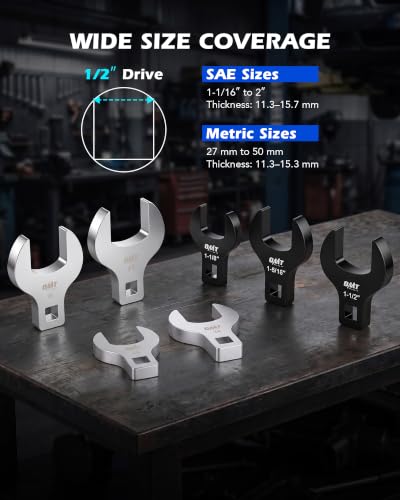 Orion Motor Tech 28pc Jumbo Crowfoot Wrench Set, SAE & Metric 1/2" Drive Crows Foot Wrenches, 1-1/16" to 2" and 27-50 mm, Low-Profile Cr-V Steel Flare Nut Wrench Set for Automotive AC Fuel Line Repair