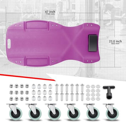 Auto Dynasty 47 Inches Mechanic Creeper, Automotive Garage Repair Low Profile Under Car Rolling Creeper with Padded Headrest, Plastic, Purple - color: Purple