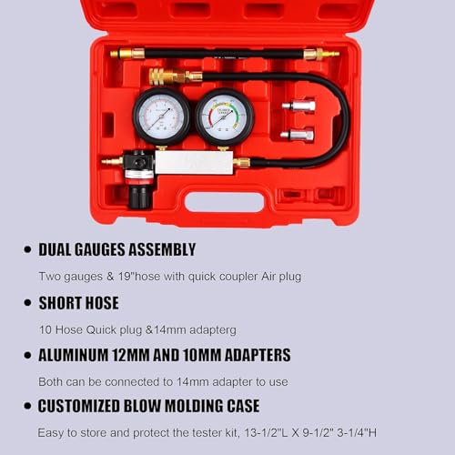 Cylinder Leak Down Tester Kit - Engine Compression Diagnosis Tool with Dual Pressure Gauges | Leakage Test Set for Gasoline Engines, Ideal for Cars and Trucks