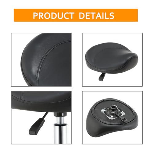 Saddle Stool Chair with Wheels,Ergonomic Swivel Rolling Height Adjustable for Salon Beauty Clinic Dentist Tattoo Home Office - color: Black, size: No Backrest
