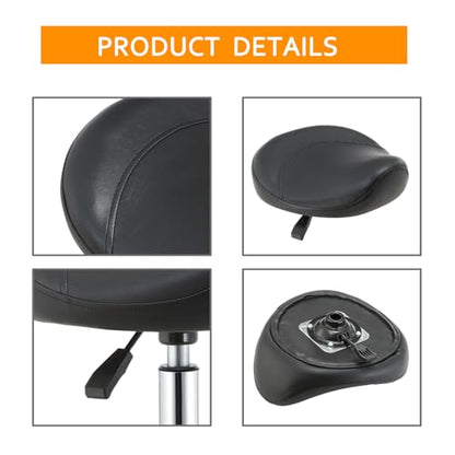 Saddle Stool Chair with Wheels,Ergonomic Swivel Rolling Height Adjustable for Salon Beauty Clinic Dentist Tattoo Home Office - color: Black, size: No Backrest