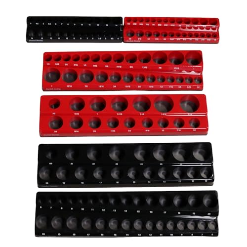 Socket Buddy Magnetic Socket Organizer Set, 6PCS Socket Holder,1/8" to 1-1/4" Sockets Holds 143 Pieces Magnetic Sockets Trays (Black&red)