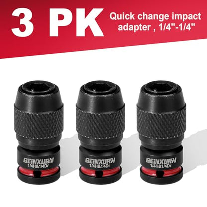 Geinxurn 3PCS Impact Screwdriver Bit Holders, 1/4-Inch Square Drive to 1/4-Inch Quick Release Hex Socket Adapter for Impact Wrench - size: 3pcs