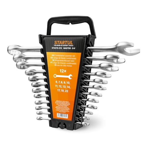 12-Piece Metric Combination Wrench Set with Storage Rack, 6–22 mm Wrenches Set, Chrome Vanadium Steel with Satin Finish Combination Wrenches, 12 Point Open End Wrench Set for Automotive, DIY
