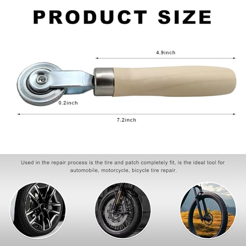 Tire Patch Roller, 6 mm Tire Puncture Repair Tool 1.5" Wheel Diameter Stitcher w/Wooden Handle, Patch Tyre Repair Stitch Tool Ball Bearing Roller for Car Motorcycle Bike