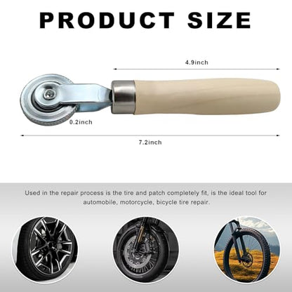 Tire Patch Roller, 6 mm Tire Puncture Repair Tool 1.5" Wheel Diameter Stitcher w/Wooden Handle, Patch Tyre Repair Stitch Tool Ball Bearing Roller for Car Motorcycle Bike