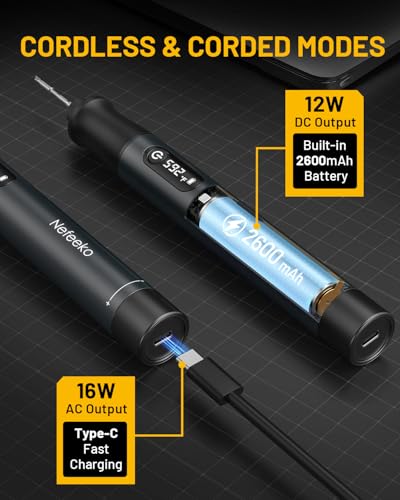 Nefeeko Cordless Soldering Iron Kit, Rechargeable Soldering Iron with Stand | 7s Fast Heating, Auto Sleep/Off, C210 Soldering Iron Tips, Portable Soldering Pen Soldering Gun Kit for Electronics Repair
