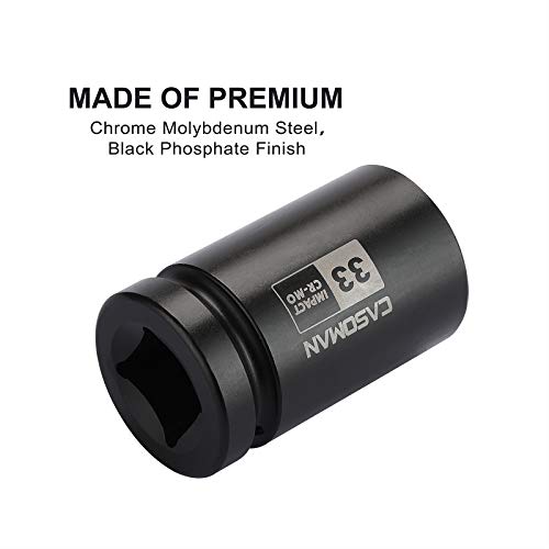CASOMAN 1-Inch Drive x 33 mm Deep 6 PT Impact Socket, Metric, CR-MO, 1" Drive 6 Point Axle Nut Socket for Easy Removal of Axle Shaft Nuts (33MM) - size: 1-Inch Drive