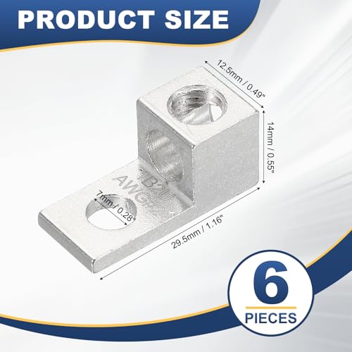 MECCANIXITY 6 Pcs Mechanical Lug, 2 AWG TA-2 1B2U Aluminum Alloy Terminal Lug High Strength Terminal 600V 5/16-24 Screws Straight Studs for Breaker Panels Load Centers - size: 2 AWG TA-2 1B2U