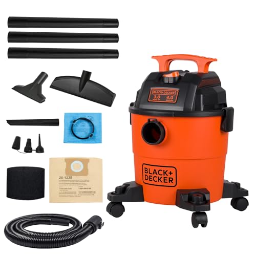 BLACK+DECKER Shop Vacuum Wet and Dry, 4 Gallon 3-in-1 Portable Shop Vac with Accessories, Workshop, Garage, Home and Car Vacuum Cleaner, 3 HP(BDXV18301P-4A) - size: 4 Gallon