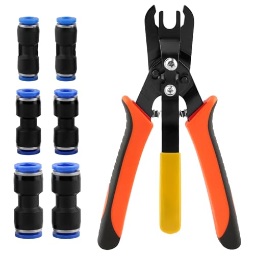 Air Line Removal Tool Kit, Air Hose Connector Removal Tool with 6 Blue Push to Connect Fittings 4mm 6mm 8mm, Carbon Steel Hose Disconnect Pliers for 1/4" & 5/16" Fittings