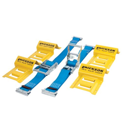 Erickson 09160 ATV Wheel Chock & Tie Down Strap Kit | Mounted Double-Slotted E Track, 2 in x 7.5 ft Ratchet Straps - Fits Tires Up To 32 in - Secures UTV, ATV, SxS, Mower & More - style: 2in x 7.5ft - Double Slotted E-fitting