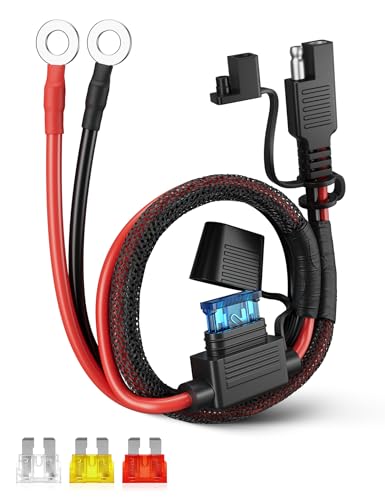 Oyviny 2.5FT 12AWG SAE Battery Connector Extension Cable with 10A 15A 20A 25A Fuses, UL Certified SAE to O Ring Terminal Quick Disconnect Harness for Trickle Charger Motorcycle Solar Panel Generator - size: 12AWG 2.5FT-1PCS