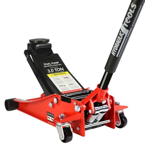 Pro Steel 3 Ton Low Profile Racing Floor Jack - Dual Pistons Quick Lift Pump, Red Heavy Duty Hydraulic Jack, 3.3"-18.5" Lift Range, 6600 lb Capacity - color: Red-Lift Range 3.3"-18.5", size: 3 Ton (Dual Pump)