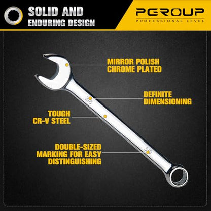 3/8" SAE Combination Wrench, CR-V Steel with Mirror Polish, 12-Point Design, 15-Degree Offset, Perfect for Auto Repair, Household, Car & Truck Emergency - size: 3/8"