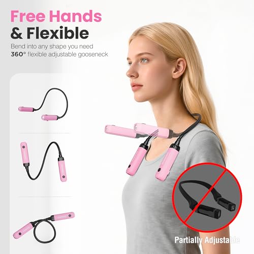 WORKPRO Rechargeable Neck Light, 3 Brightness Hands-Free Neck Work Light | Hands-Free Lighting, Bendable Silicone Arm, Neck Reading Light, for Mechanics, Camping, DIY Projects, Crafting, Pink Ribbon - color: Pink