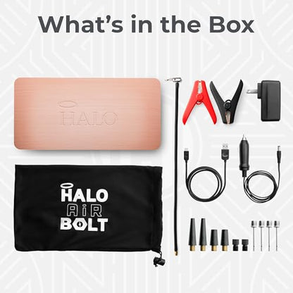 HALO Bolt Air 58830 Portable Car Battery Jump Starter | 100 PSI Air Compressor, 58.8Wh USB Power Bank, Emergency Floodlight & Charger, Jump Cars SUVs & Trucks, Inflate Tires, TSA Approved — Rose Gold - color: Rose Gold