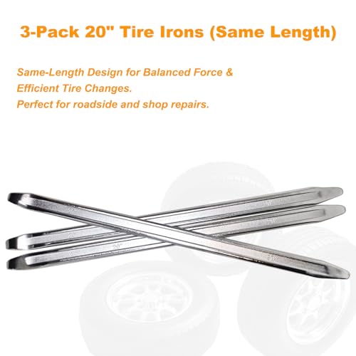 3-Piece 20-Inch Tire Iron Spoon Set - Heavy-Duty Steel Tire Pry Bar Kit, Bead Lifting Tool for Motorcycle, Car, and Vehicle Tire Maintenance - size: 20 inch