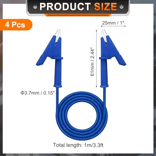 MECCANIXITY 4pcs 3.3ft Alligator Clip Test Leads, 15A Dual Alligator Clips with Wires for Multimeter Jumper Wire Industry Car Battery, Blue