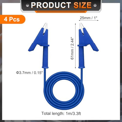 MECCANIXITY 4pcs 3.3ft Alligator Clip Test Leads, 15A Dual Alligator Clips with Wires for Multimeter Jumper Wire Industry Car Battery, Blue