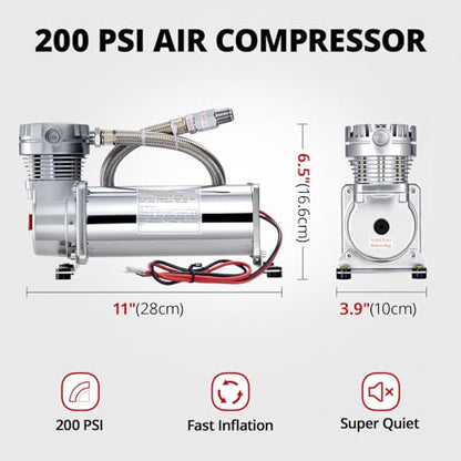 EVIL ENERGY 200PSI Air Horn Suspension Compressor for Car 12V Heavy Duty 1/4 NPT Onboard Air Ride Compressor for Train, Truck, Inflating Tires, Suspension Systems, Train Horn, DIY Pneumatic Tools