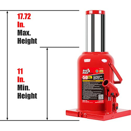 BIG RED 50 Ton (100,000 LBs) Capacity Hydraulic Welded Ultra Duty Bottle Jack, T95007 - color: Red, size: 50 Ton - Standard, style: 50 Ton - Standard