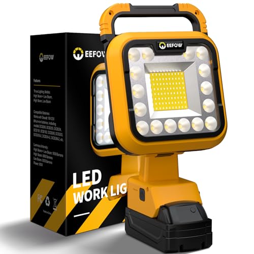 20V LED Work Light for Dewalt: 90W 9000LM 8" Portable Battery Powered Lights, 3 Modes Integrated Spotlight & Floodlight with USB & Type-C and Low Voltage Protection Ideal for Workshop (No Battery) - size: SQUAJ2