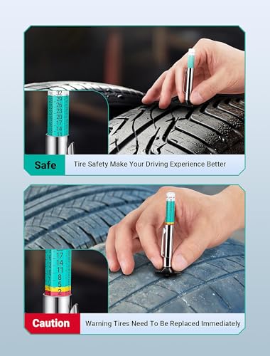 LUMITECO 3-Pack Tire Tread Depth Gauge, Color Coded Tire Tread Gauge in 1/32 Inch, Efficient Tread Depth Gauge 32nds Tire Measure Tool Depth for Car, Semi Truck Tire Wear Tread Checker - size: 3-Pack