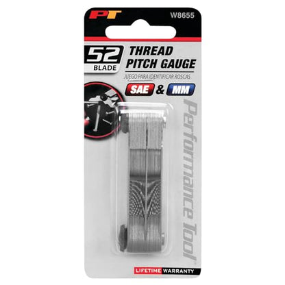 Performance Tool W8655 Combination Thread Pitch Gauge - Standard and Metric, 60 Degree Angle, Quality Construction for Accurate Readings.