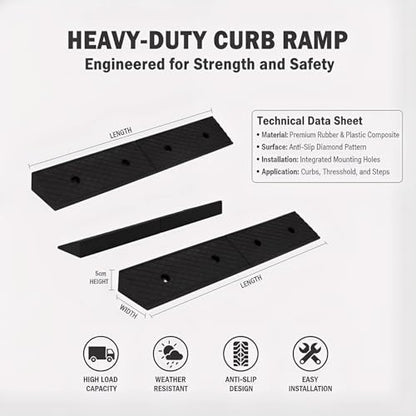 2" Curb Ramps for Driveway - PLSER Low Rubber Curb Driveway Ramp 4410 LBS/2T Capacity Vehicle Ramps for Motorcycle Car Bike Lawn Mowers Mobile,2PCS - size: 39.37"×5.91"×2"