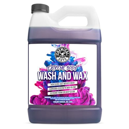 Chemical Guys, Extreme Bodywash & Wax Car Wash Soap, Grape Scent, 1 Gallon | Thick clinging foam in cannons, guns or buckets, carnauba adds gloss, gentle on wax and sealant, grape scent - size: 128 Ounce (Pack of 1)