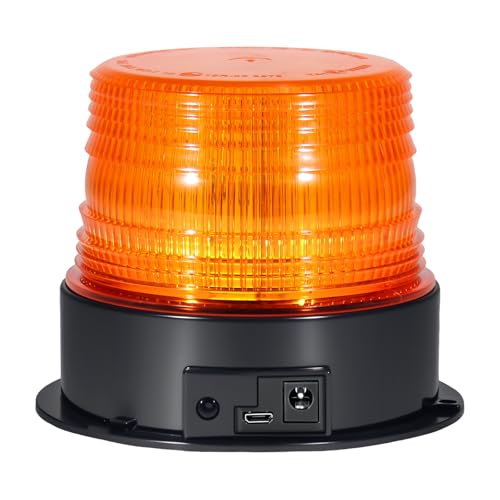 AnTom Magnetic Wireless Strobe Light Amber Warning Beacon Light for Trucks | Rechargeable Waterproof Emergency Safety Rooftop LED Rotating Flashing Light for Postal Car, Forklifts, Tractors, Golf Carts - color: Amber