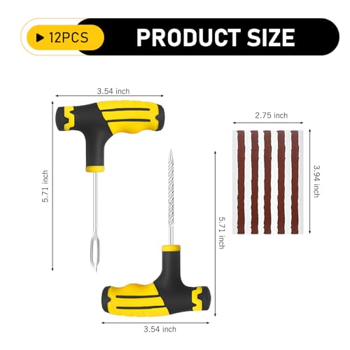 12 PCS Vacuum Tire Repair Tool Kit, DIY Tire Patching Set with Tire Repair Strips and Tools, Universal Tire Repair Kit for Car, Motorcycle Bicycle Tire Emergencies - size: 12 PCS