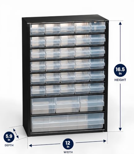 Raaco Steel Storage Cabinet, Standard 34-Drawer (C9-34) - Nuts & Bolts | Clear Polypropylene Plastic Drawer, Small Parts Organizer, Screws, Nuts & Bolts, Crafts & Hardware - For workshop and garage - size: Standard-34D, style: Steel Cabinets