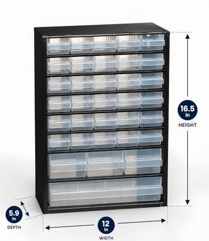 Raaco Steel Storage Cabinet, Standard 34-Drawer (C9-34) - Nuts & Bolts | Clear Polypropylene Plastic Drawer, Small Parts Organizer, Screws, Nuts & Bolts, Crafts & Hardware - For workshop and garage - size: Standard-34D, style: Steel Cabinets
