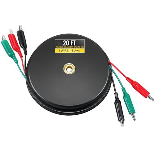 20ft Retractable 3 Wire Test Lead with Red/Black/Green Alligator Clips, 18awg Electrical Test Lead for Circuit Connection, Low Voltage Circuit & Automotive Troubleshooting - size: 20FT