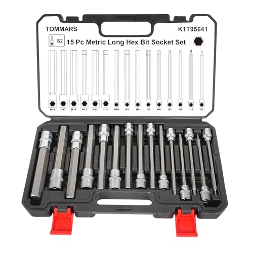 TOMMARS 15-PC Metric Extra Long Hex Bit Socket Set H2-H19 | Extra Long Socket Set, H2-H19, S2 Alloy Steel, 3/8" 1/2" Drive - style: 2-19mm(15PCS)