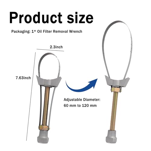 60-120mm Adjustable Oil Filter Wrench,Heavy Duty Oil Filter Strap Wrench | Fits 2-3/8" - 4-3/4" Filters,Stainless Steel Band,Quick Disassembly,Professional Oils Filters Removal Tool for Most Vehicles