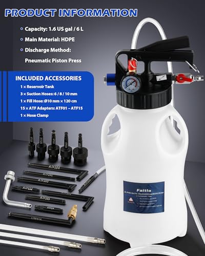 6L Transmission Fluid Pump, Pneumatic Fluid Transfer Pump w/ 15 ATF Adapters & 3 Suction Hoses, 2-Way Fluid Extractor/Dispenser for Transmission, Differential, Transfer Case & Gearbox Filling