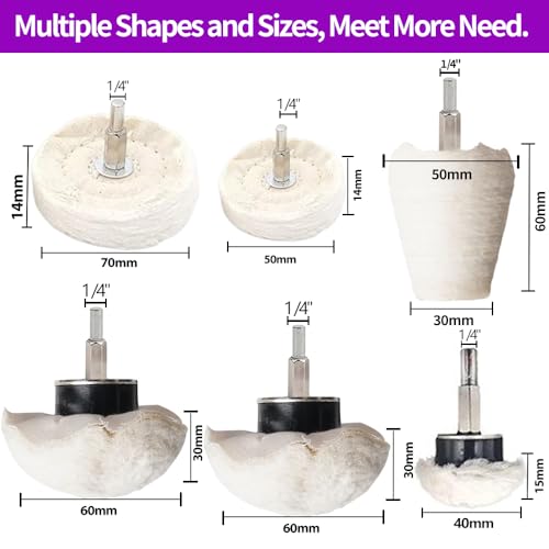 12 PCS Buffing Pad Polishing Wheel Kits for Dremel, Buffing Wheel Polishing Bits with 1/4 Inch Shank for Metal Aluminum Chrome Wood Jewelry Brass Glass Plastic Stainless Steel - style: 12 PCS