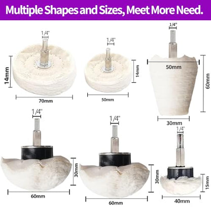 12 PCS Buffing Pad Polishing Wheel Kits for Dremel, Buffing Wheel Polishing Bits with 1/4 Inch Shank for Metal Aluminum Chrome Wood Jewelry Brass Glass Plastic Stainless Steel - style: 12 PCS