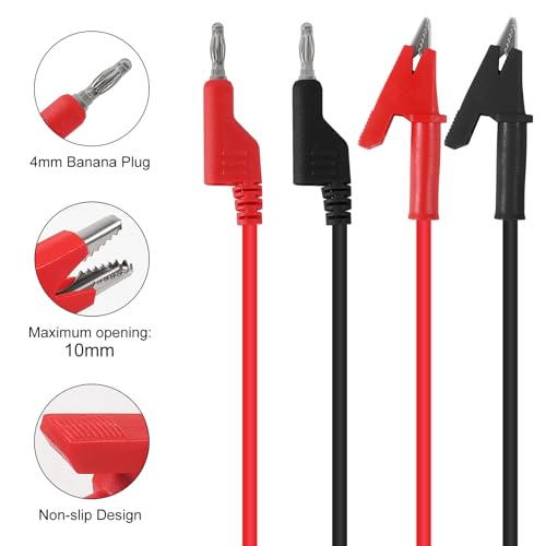 2Pack 4mm Banana to Alligator Clip Plug Test Leads Multimeter Electrical 4mm Banana Stackable Plug Silicone Flexible Copper Cable 1 Meter for Multimeter Electrical Testing - color: 2set banana to clip