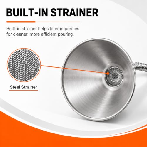 24.8" Funnels for Automotive Use, Steel Bendable Spout Funnel, Galvanized Funnel with Screen Screen, Ideal for Filling All Oils, Diesel, Gasoline and conveying Other Liquids