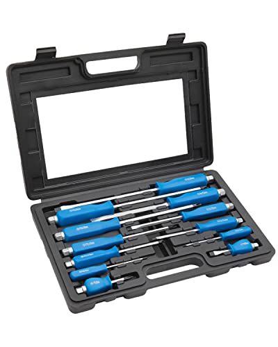 ROTATION 12PCS Magnetic Go-Thru Screwdriver Set, 6 Phillips and 6 Flat Head Tips Screwdriver for Fastening, Chiseling and Loosening Seized Screws, Multi-Purpose Budget Set - style: Black Tip_Black Case