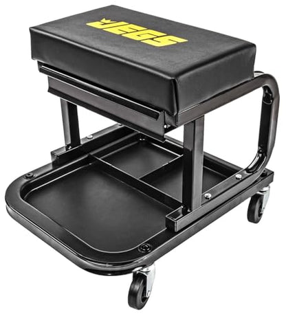 JEGS Creeper and Mechanic Seat Set | Memory Foam Padding | Black Logo | 350 LBS Capacity | 2" Caster Wheels
