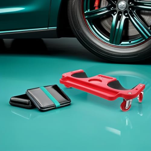 POPETPOP Foldable Car Repair Kneeling Pad with Wheels, Stable Support Pe Material Knee Cushion for Construction and Auto Repair, Sturdy Red Knee Pads for Flooring and Tile Work, Ergonomic