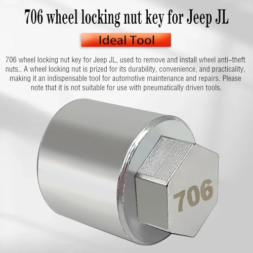 JL 706 for 27mm Nuts, Wheel Locking Nut Key for Jeep (JL) Dodge | Wheel Lock Nut Socket Adapter, Anti-Theft Lug Nut Removal Tool, Anti-Theft Screw Remover, Repair Tool, Tyre Fitting, garage - size: 706