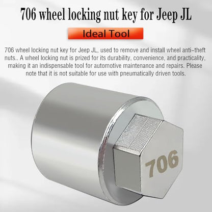 JL 706 for 27mm Nuts, Wheel Locking Nut Key for Jeep (JL) Dodge | Wheel Lock Nut Socket Adapter, Anti-Theft Lug Nut Removal Tool, Anti-Theft Screw Remover, Repair Tool, Tyre Fitting, garage - size: 706