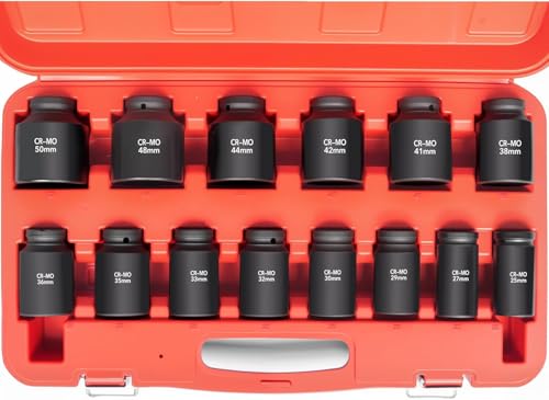 TONYNOL 1/2 Inch Drive Deep Impact Socket Set,6-Point, Metric Sizes(25-50mm),14 PCS,Cr-Mo Steel,Heavy Duty Impact Sockets for Automotive & Industrial Machinery,With a Storage Case - style: 1/2" Drive Metric Sizes(25-50mm)