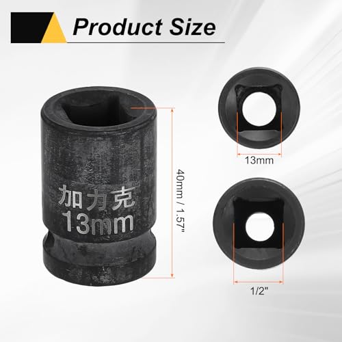 HARFINGTON 3pcs 4 Point Square Socket 1/2" Drive 13mm Metric Square Impact Socket CR-V Blackening Standard Wheel Sleeve Pneumatic Sleeve Tool for Auto Repair Mechanical Maintenance Home Use - size: 13mm